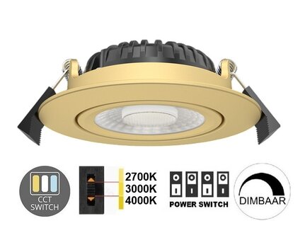 LED INBOUWSPOT SLIM-FIT IP65 DIM POWER &amp; CCT-SWITCH BRASS