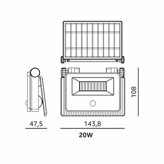 LED SOLAR VERSTRALER MET SENSOR 3CCT 20W 1600LM IP54 