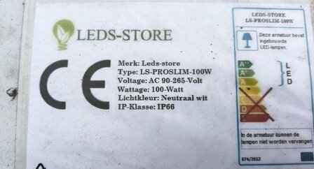 LED Proslim Verstraler Schijnwerper 100W 4000K IP66