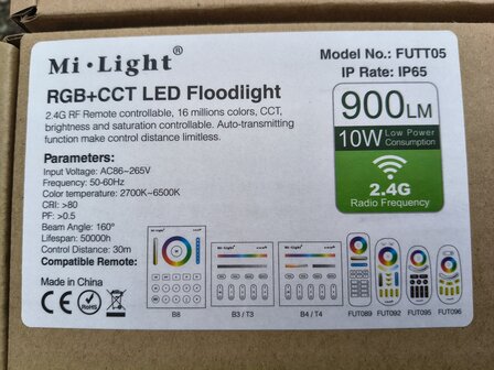 8 x LED Verstraler Mi-Light RGB+CCT 10W 900LM IP65 Futt05