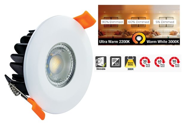 LED DOWNLIGHT SLIM IP65 FIRE RATED WARMTONE 2200-3000K 