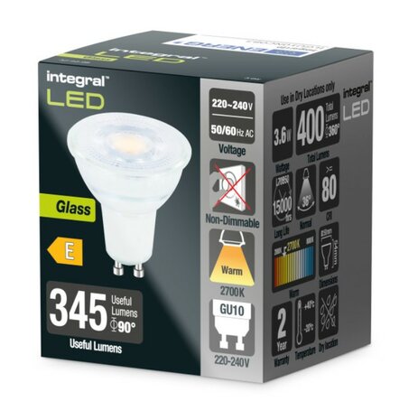 LED SPOT GLASS 230V GU10 3,6W=50W 400LM 2700K