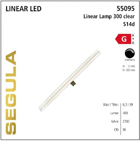SEGULA LED LINEAR LAMP 30-CM S14D 6,2W 460LM 2700K