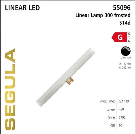 SEGULA LED LINEAR LAMP FROSTED 30-CM S14D 6,2W 460LM 2700K