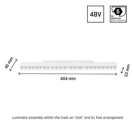 SYSTEM SHIFT GRID-40 WHITE UGR19 CRI90 48V 22W 2250LM 3000K