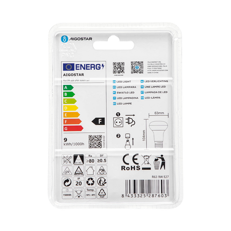 LED SPOT R63 230V 170° E27 9W=60W 840LM 6500K 