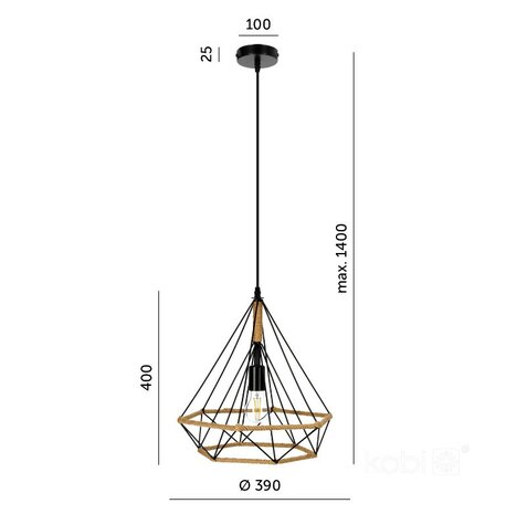 HANGLAMP VIENNA JUTE/METAAL 230V E27 