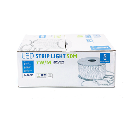 SMD LED STRIP 230V 7W/M. 250LM/M. 6500K 50-METER ROL