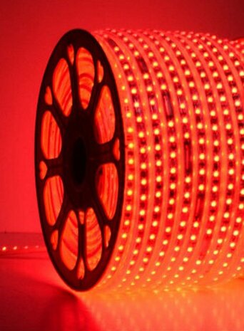 SMD LED STRIP 230V 7W/M. 120-LEDS/M. ROOD 50-METER ROL