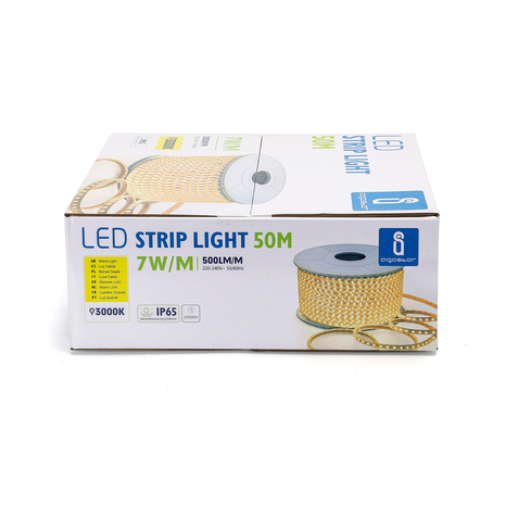 SMD LED STRIP 230V 7W/M. 500LM/M. 3000K 50-METER ROL