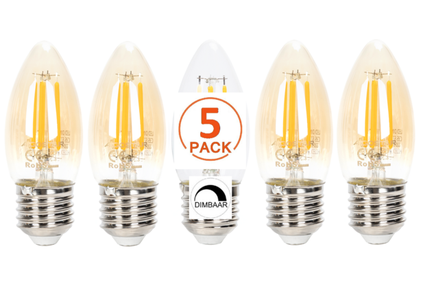 LED CANDLE GOLD GLAS DIM 230V E27 4W=38W 400LM 2200K 5-PACK