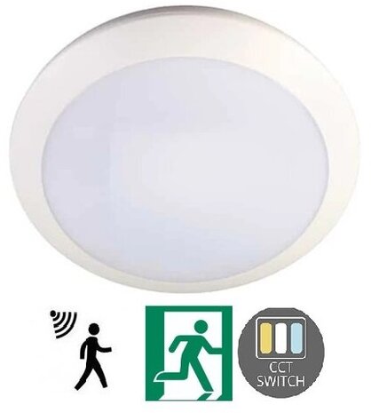 LED PLAFONDLAMP SENSOR + 3-UREN NOODLAMP IP66 IK10 14W 1400LM CCT-SWITCH