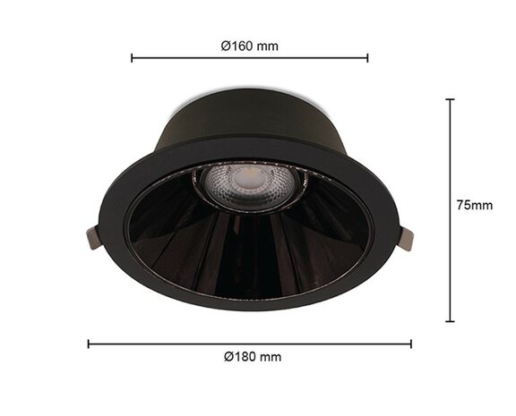 LED DOWNLIGHT KERBER Ø160MM CCT-SWITCH 230V 16W 1291LM ZWART