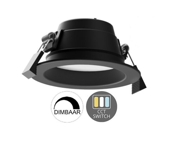 LED DOWNLIGHT CCT-SWITCH & DIMBAAR 230V 10W 850LM ZWART