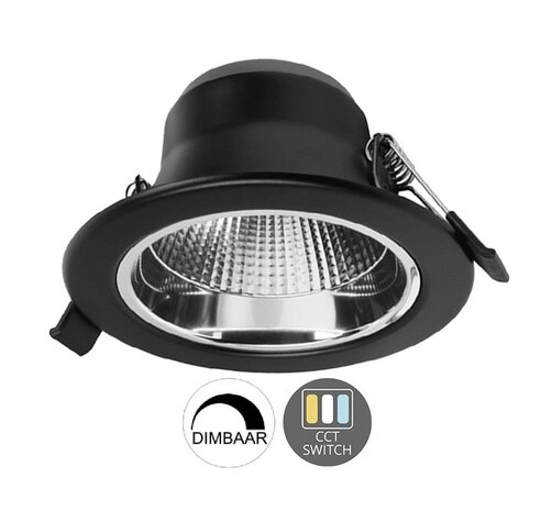 LED DOWNLIGHT 60° CCT-SWITCH & DIMBAAR 230V 10W 976LM ZWART