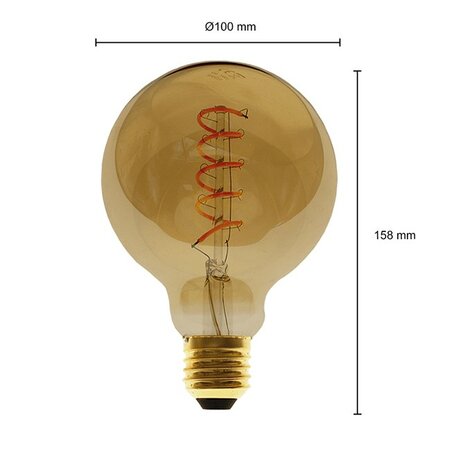 LED FILAMENT GLOBE G100 AMBER DIMBAAR E27 4W 240LM 2200K 