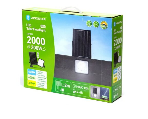 SOLAR LED VERSTRALER DIMBAAR & CCT-SWITCH 200W 2000LM 