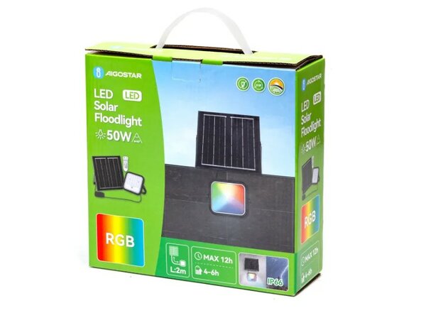 SOLAR LED VERSTRALER RGB+W & DIMBAAR 50W + REMOTE 