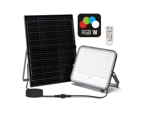SOLAR LED VERSTRALER RGB+W & DIMBAAR 200W + REMOTE 