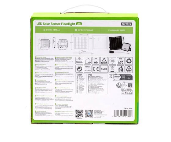 SOLAR LED VERSTRALER MET PIR SENSOR & REMOTE 80W 800LM 6500K 