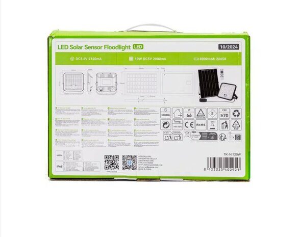 SOLAR LED VERSTRALER MET PIR SENSOR & REMOTE 120W 1200LM 6500K 