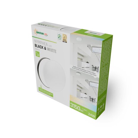 LED PLAFONDLAMP BLACK & WHITE CCT IP54 230V 24W 3150LM 