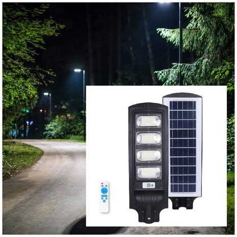 LED STRAATLAMP OP ZONNE-ENERGIE SENSOR/REMOTE 1100LM 6500K 