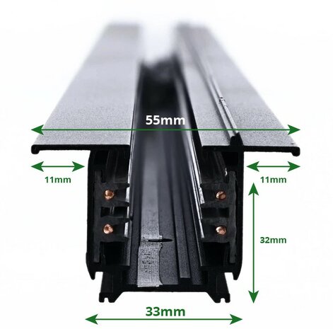 INBOUW 3-FASE RAIL TRACK ZWART 1-METER - 2-METER OF 3-METER