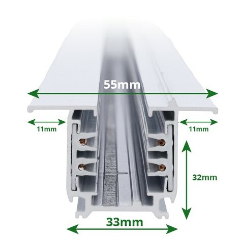 INBOUW 3-FASE RAIL TRACK WIT INBOUW 1-METER - 2-METER OF 3-METER