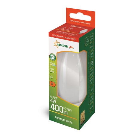 LED FILAMENT KAARSLAMP C35 MAT GLAS 230V E14 4W 410LM 4000K  