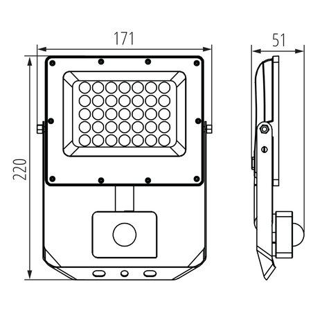 LED VERSTRALER MET SENSOR 230V 30W 3000K/4000K/6500K