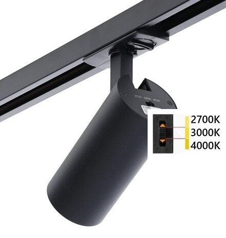 1-FASE LED RAILSPOT ZWART DIMBAAR 230V 10W 780LM CCT-SWITCH