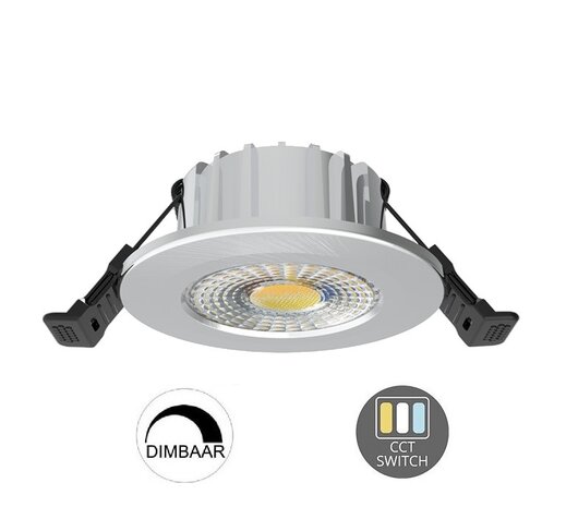 LED INBOUWSPOT SLIM ZILVER IP65 38°/60° CCT-SWITCH 6W 600LM 