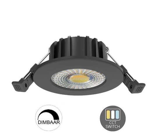 LED INBOUWSPOT SLIM ZWART IP65 38°/60° CCT-SWITCH 6W 600LM 