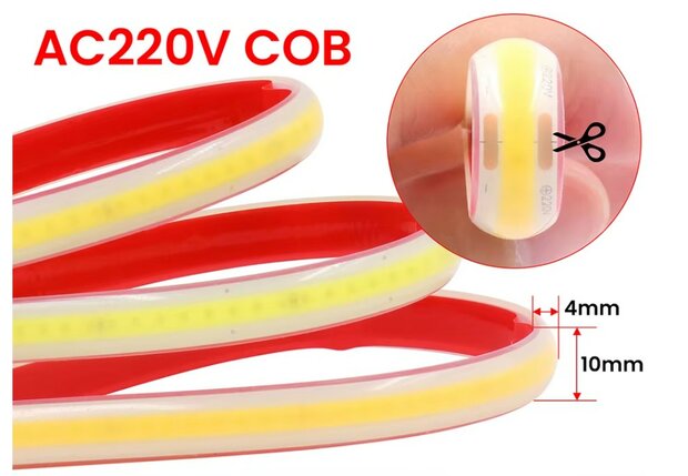 230V COB LED STRIP MET DIMMER IP67 5-METER 3000K WARM WIT 