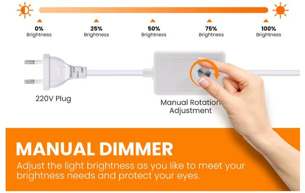 230V COB LED STRIP MET DIMMER IP67 5-METER 3000K WARM WIT 