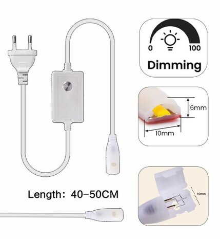 230V COB LED STRIP MET DIMMER IP67 10-METER 4000K NEUTRAAL WIT