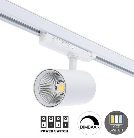 LED 3-FASE RAILSPOT DIM POWER- & CCT-SWITCH WHITE