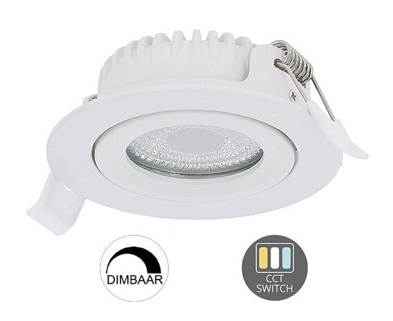 LED INBOUWSPOT SLIM IP65 DIMBAAR & CCT-SWITCH 6W 400LM WIT 