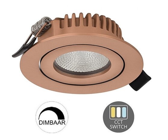 LED INBOUWSPOT SLIM IP65 DIMBAAR & CCT-SWITCH 6W 400LM KOPER