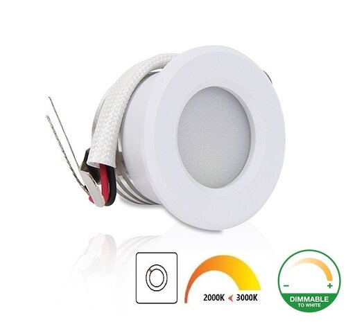 LED MINI INBOUWSPOT WIT IP44 230V 1,5W 130LM DIM TO WARM