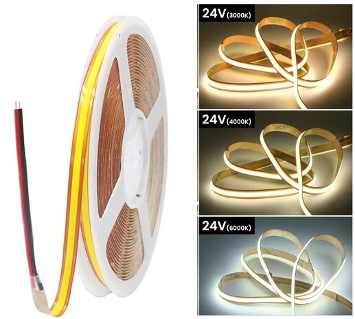 COB LED STRIP VRIJ KNIPBAAR IP20 24V/DC 10W/M. 5-KLEUREN