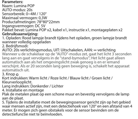 LED ACCU RGBW WANDLAMP LUMINA POP DIMBAAR SENSOR 