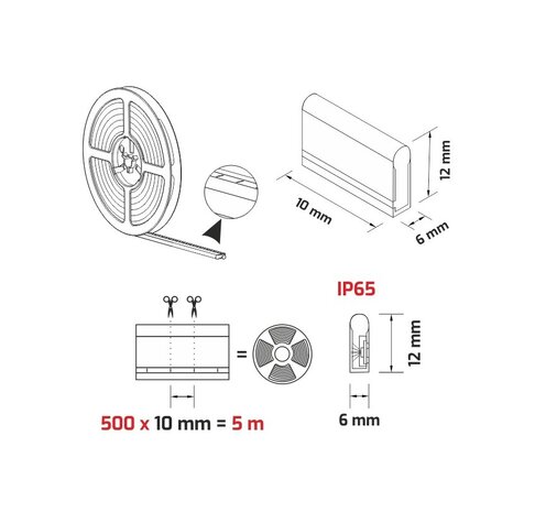 LED NEON FLEX STRIP SPOTLESS IP65 24V/DC 12W/M 3000K 
