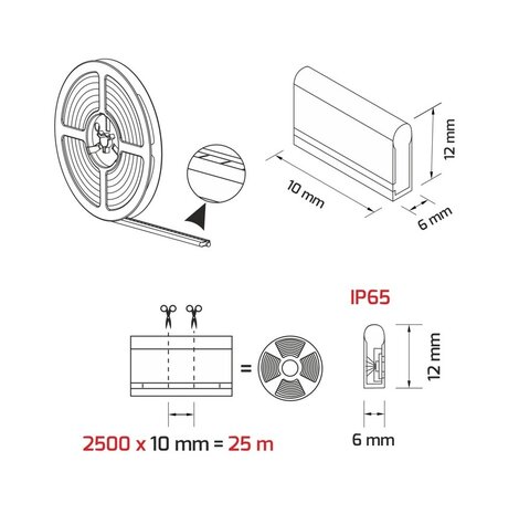 LED NEON STRIP IP65 6x12MM 25M 24V/DC 12W/M GROEN