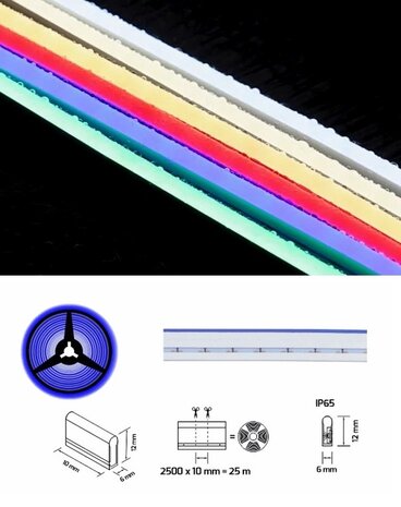 LED NEON STRIP IP65 6x12MM 25M 24V/DC 12W/M BLAUW