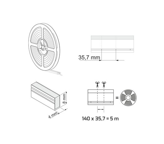 LED NEON STRIP SPOTLESS IP67 4X8MM 24V/DC 6,2W/M 2700K 