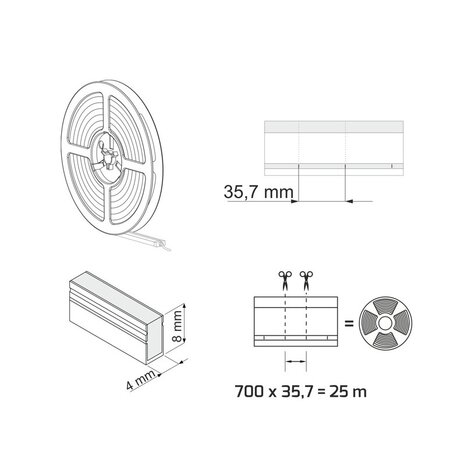 LED NEON STRIP IP67 25M 4X8MM 24V/DC 6,2W/M 3000K 