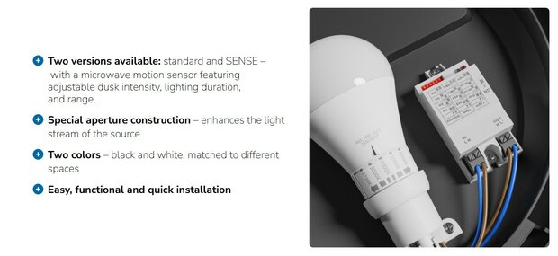 PLAFONDLAMP OMNI BLACK SENSOR IP65 IK08 230V E27 