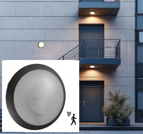 PLAFONDLAMP OMNI BLACK SENSOR IP65 IK08 230V E27 